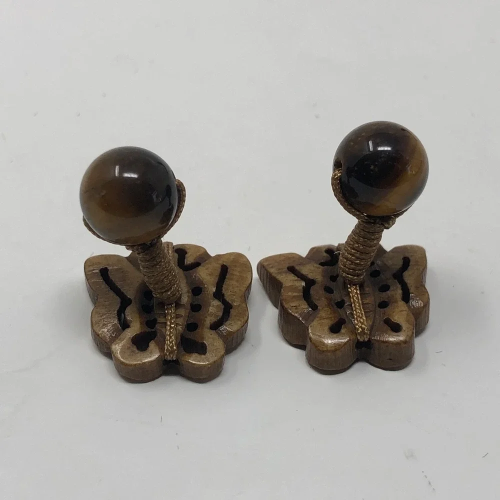 Shings Butterfly Wooden Cufflinks Unisex Brown Beaded Backs Career Wedding Boho